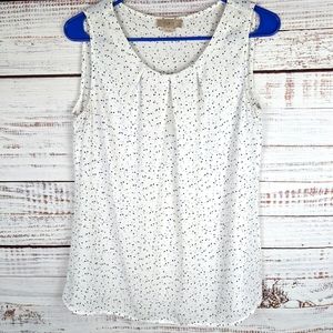 Loft Outlet White Whit Blue Gray Black Dots Sleeveless Blouse In Size XS
